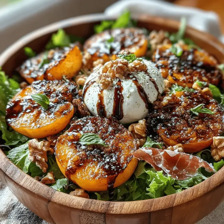 In the world of culinary delights, seasonal salads reign supreme, offering a vibrant medley of fresh ingredients that tantalize the taste buds and please the eye. The Roasted Peach and Burrata Salad stands out as a quintessential summer dish, combining the sweet, juicy essence of peaches with the rich creaminess of burrata cheese. This salad perfectly encapsulates the joy of summer, making it an ideal choice for both casual gatherings and elegant dinner parties. The marriage of flavors and textures—sweet, savory, creamy, and crunchy—creates a delightful experience that is not only delicious but also visually stunning.