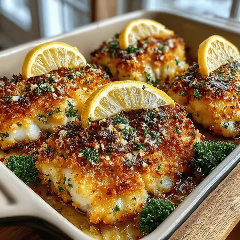 Garlic Parmesan Crusted Tilapia Bake is a dish that beautifully combines health and flavor, making it a fantastic choice for both health-conscious diners and seafood enthusiasts. This recipe is not only delicious but also easy to prepare, making it perfect for busy weeknights or special occasions when you want to impress without spending hours in the kitchen. With its rich flavors of garlic, nutty Parmesan, and fresh herbs, this dish stands out as a culinary delight that can satisfy a variety of palates.