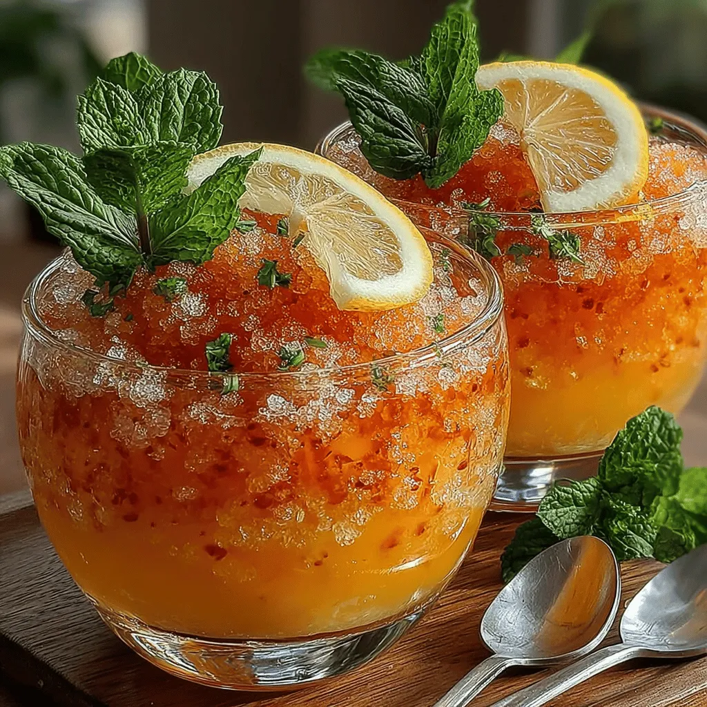 Granita is a frozen dessert that hails from the sunny shores of Sicily, Italy. This delightful treat is characterized by its coarse, icy texture, which is achieved by scraping the frozen mixture to create fluffy crystals, making it a perfect refreshment for warm weather. Traditionally, granita is made from flavored water, sugar, and ice, but it has evolved over the years to include a myriad of flavors and ingredients. Today, we are excited to introduce a delicious twist on this classic dessert: Peach Tea Granita.