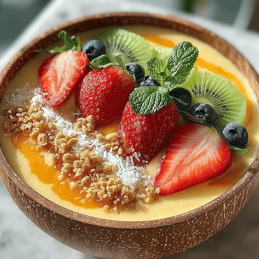 The Tropical Bliss Mango Smoothie Bowl is more than just a meal; it's a vibrant celebration of flavors and nutrients that can brighten your day. Perfectly balancing the sweetness of ripe mangoes, the creaminess of bananas, and the richness of coconut milk, this smoothie bowl transcends typical breakfast offerings. Not only does it tantalize your taste buds with its tropical flair, but it also serves as a powerhouse of health benefits, making it an ideal choice for those looking to start their day on a nutritious note or enjoy a refreshing snack.
