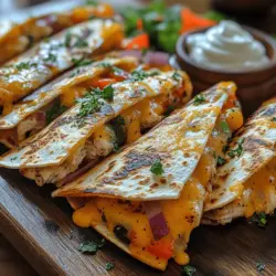 Crispy Chicken Quesadilla Wedges are a delightful fusion of flavors and textures that make for an irresistible snack or meal option. Their appeal lies not only in the satisfying crunch of the golden-brown tortillas but also in the savory filling that boasts tender chicken, melty cheese, and vibrant vegetables. This dish is a testament to the versatility of quesadillas, which are a staple in Mexican cuisine, embodying the rich culinary traditions of the region while also allowing for personal creativity in the kitchen.