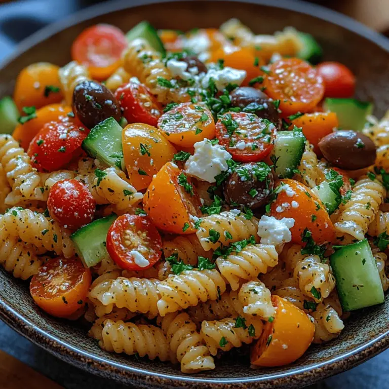As the warm sun shines brightly and the days grow longer, the allure of fresh, vibrant dishes becomes undeniable. Among these, the Creamy Greek Pasta Salad stands out as a perfect choice for summer gatherings, picnics, or even as a light meal on a leisurely day. This delightful dish marries the wholesome goodness of pasta with the robust flavors of Greek cuisine, creating a salad that is not only visually appealing but also packed with nutrition. The combination of fresh vegetables, tangy feta cheese, and a creamy dressing makes this pasta salad a refreshing escape from traditional heavy meals, ensuring that it’s a hit at any gathering.