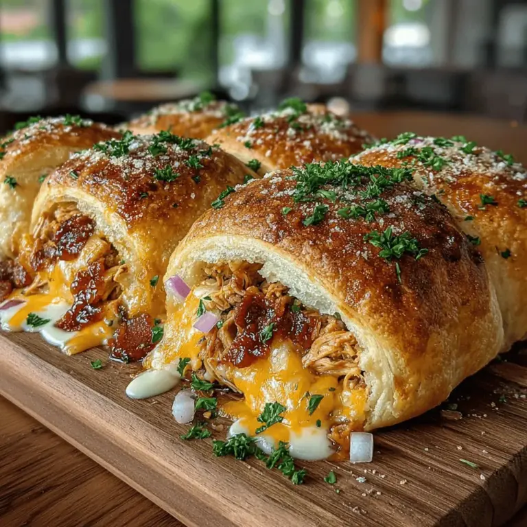 BBQ Pulled Chicken Crescent Rollups are a delightful and innovative take on traditional pulled chicken. This dish combines tender, flavorful chicken with the richness of barbecue sauce, all wrapped up in flaky crescent roll dough. Whether you are hosting a casual gathering, planning a quick weeknight dinner, or looking for a family-friendly meal, these rollups offer a perfect solution. Their savory filling and golden-brown exterior make them an instant hit with both kids and adults alike.