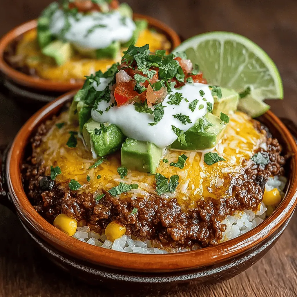 Taco Fiesta Rice Bowls are a vibrant and versatile dish that brings together a symphony of flavors, making them an ideal choice for family dinners, potlucks, or meal prep. This delightful recipe features a base of seasoned ground meat—either beef or turkey—complemented by hearty black beans, sweet corn, and zesty diced tomatoes. Each ingredient is meticulously chosen not only for its taste but also for its nutritional benefits, creating a well-rounded meal that satisfies the palate and nourishes the body.