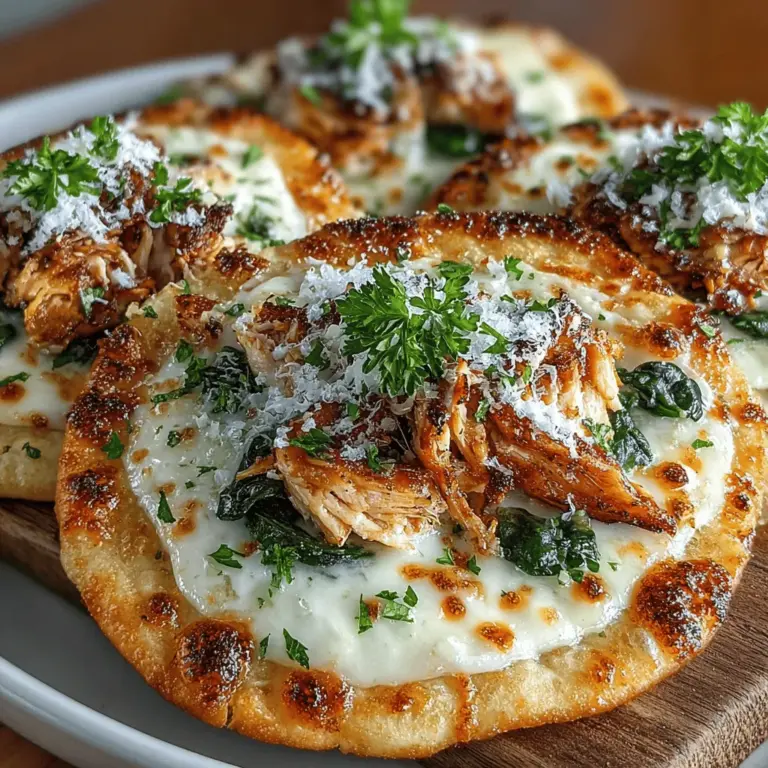 Mini Chicken Alfredo Flatbread Pizzas are an exciting twist on traditional pizza that combines the creamy richness of Alfredo sauce with tender chicken and a variety of delicious toppings. This dish has quickly gained popularity among home cooks—thanks to its quick preparation time, ease of customization, and ability to satisfy a range of taste preferences. Whether you’re hosting a family dinner, gearing up for a game day feast, or simply enjoying a casual gathering with friends, these flatbread pizzas offer a delightful and satisfying meal option that can be prepared in a matter of minutes.