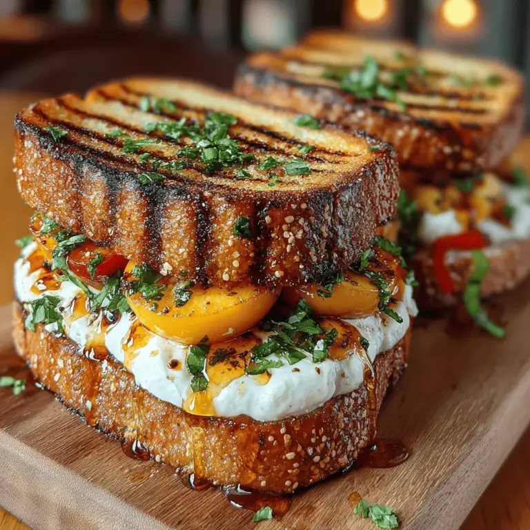 In the realm of culinary creativity, the Grilled Peach Sandwich Melt stands out as an irresistible fusion of sweet and savory flavors. This delightful recipe is perfect for summer picnics, casual brunches, or a quick weekday meal that impresses without requiring extensive culinary skills. By combining ripe peaches, creamy mozzarella, and fresh basil, this sandwich offers a refreshing twist on the traditional grilled cheese, transforming it into a gourmet experience that will tantalize your taste buds.