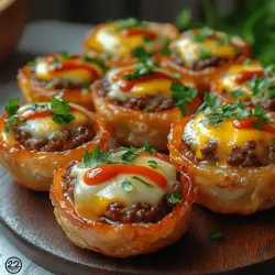 Mini cheeseburger stuffed wonton cups are a delightful twist on traditional comfort food, merging the beloved flavors of a classic cheeseburger with the light, crispy texture of wonton wrappers. This innovative recipe is perfect for a variety of occasions—be it a casual gathering, a lively game day, or a cozy family dinner. These bite-sized creations not only offer a fun and interactive way to enjoy a classic favorite, but they also allow for customization, catering to various tastes and dietary preferences.