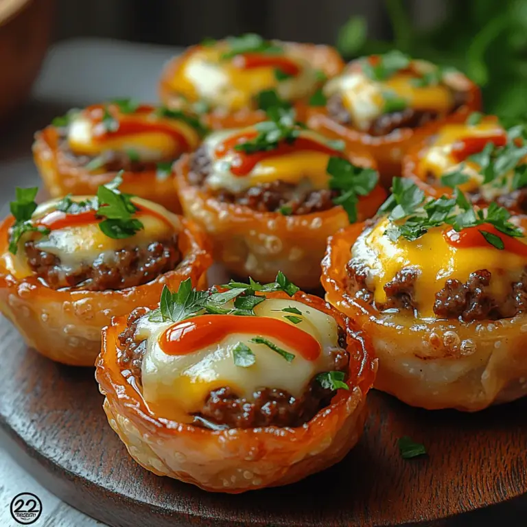 Mini cheeseburger stuffed wonton cups are a delightful twist on traditional comfort food, merging the beloved flavors of a classic cheeseburger with the light, crispy texture of wonton wrappers. This innovative recipe is perfect for a variety of occasions—be it a casual gathering, a lively game day, or a cozy family dinner. These bite-sized creations not only offer a fun and interactive way to enjoy a classic favorite, but they also allow for customization, catering to various tastes and dietary preferences.