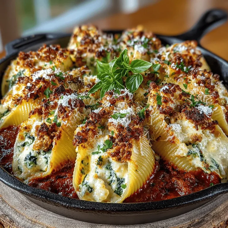 When it comes to hearty comfort food, Cheesy Spinach and Turkey Stuffed Shells stand out as a delightful option that brings together a medley of flavors and textures. This dish features jumbo pasta shells generously filled with a creamy mixture of ground turkey, fresh spinach, and a blend of cheeses, all baked to perfection in a rich marinara sauce. It's not just a meal; it's an experience that resonates with families and friends during gatherings, making it an ideal centerpiece for dinner tables.