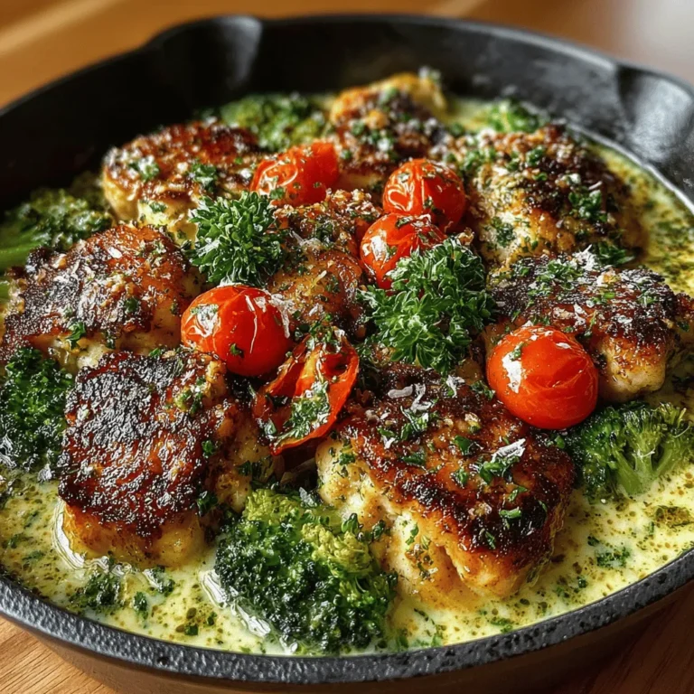 Creamy Chicken and Broccoli Skillet Delight is a perfect solution for those evenings when time is limited but a nourishing meal is still desired. This one-pan dish seamlessly brings together succulent pieces of chicken, vibrant broccoli, and a rich, creamy sauce, making it not only a treat for the taste buds but also a feast for the eyes. The appeal of this recipe lies in its simplicity; it's quick to prepare, allowing busy individuals and families to enjoy a wholesome meal without spending hours in the kitchen.